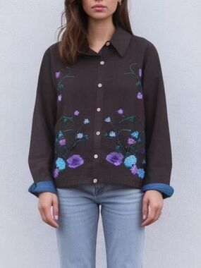 Vintage Embroidered Jean Jacket with Floral Design denim jacket